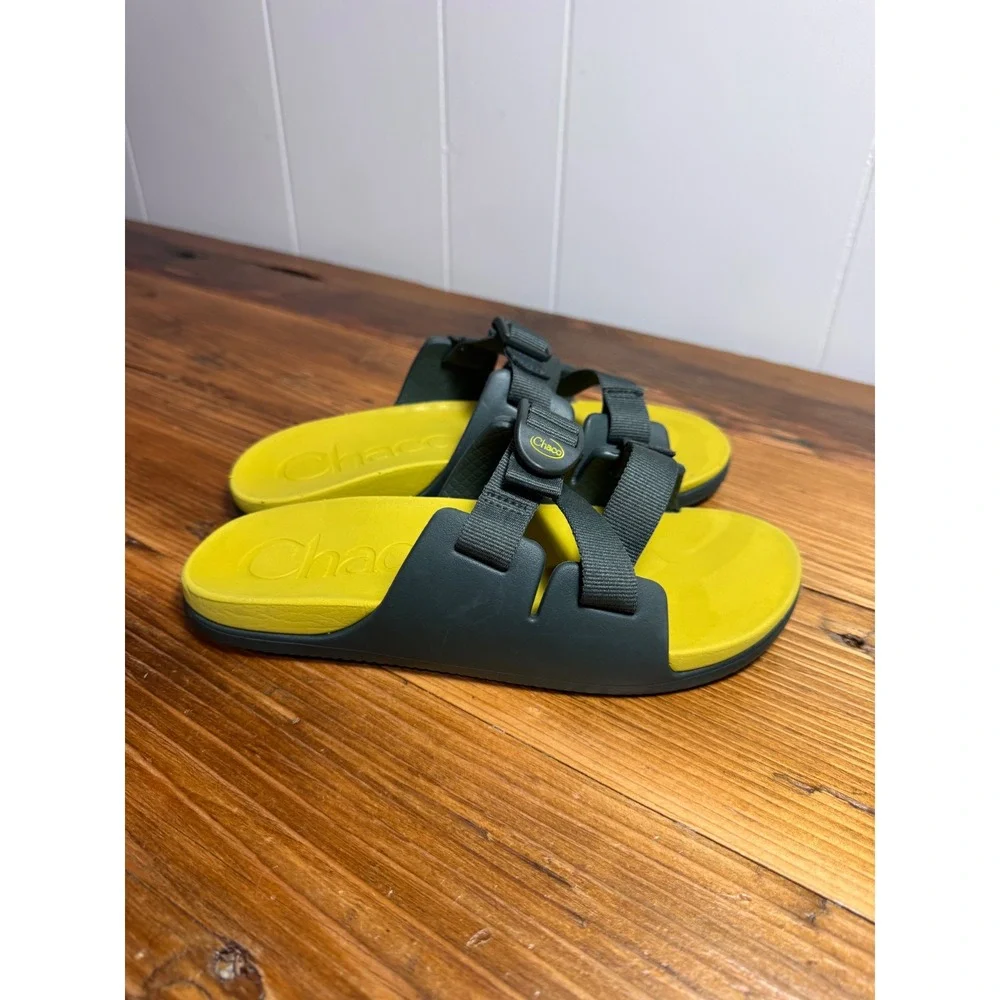 Chaco Chillos Slide Sandals Kids Boys Girls Sz 5 Green Yellow Adjustable Straps